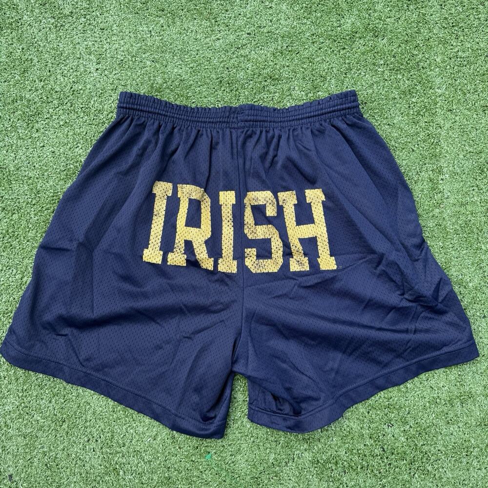Vintage Champion Notre Dame Fighting Irish Mesh Shorts Navy Gold Size L 36-38